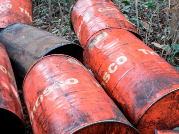 The Nigerian army confiscates stolen crude and destroys 27 illicit refineries