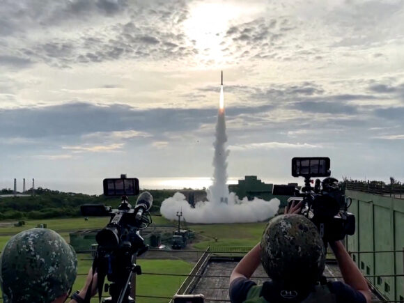 Taiwan is demonstrating its missile capabilities during an uncommon visit to a sensitive test site