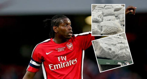 Cannabis worth 600,000 pounds was found, and a former Arsenal forward was charged