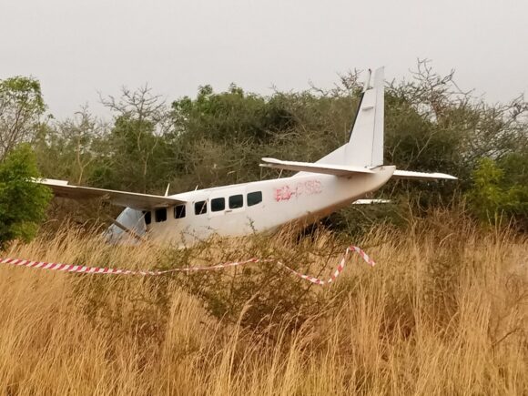 On takeoff in Kenya, a plane carrying eleven crashes; the company reports no injuries