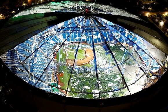 Hurricane Milton destroys the roof of Tropicana Field