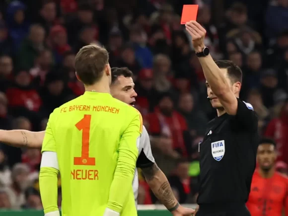 Neuer of Bayern was given his first-ever red card and was suspended for two domestic cup matches