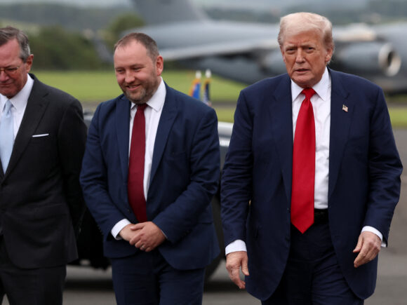 Trump has landed in Scotland for golf and discussions on bilateral relations as the EU trade agreement approaches completion