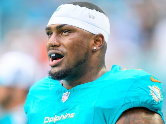 OL Bayron Matos of the Dolphins was evacuated to the hospital following a practice injury