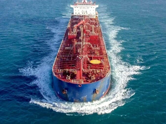 A Tanzanian-flagged ship is partially buried off the coast of Kish Island in Iran