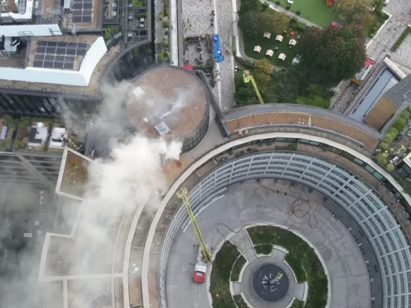 Fire breaks out in the old BBC television center in London