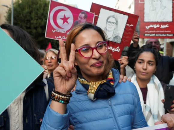 Chaima Issa, an opposition politician, is arrested by Tunisian authorities and given a 20-year jail sentence