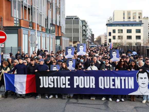 Thousands gather in Lyon following the death of a French far-right activist last week