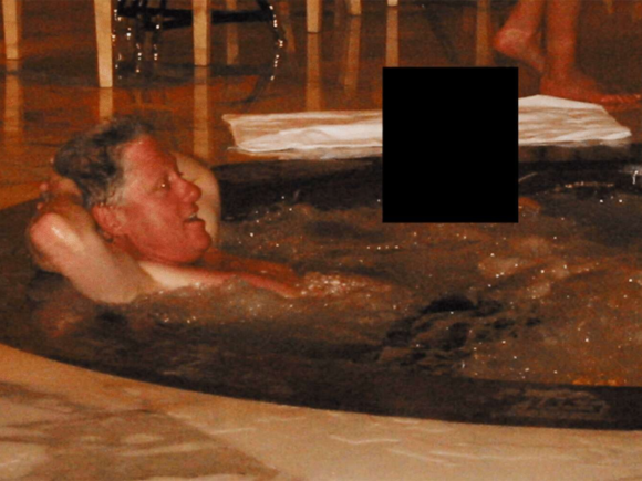 Bill Clinton claims that during an AIDS tour, he took the viral hot tub photo from the Epstein files at a hotel in Brunei